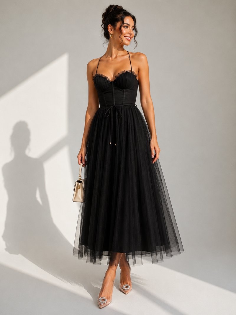 Chiyoko - Rochie Midi Elegantă Cu Spatele Decupat