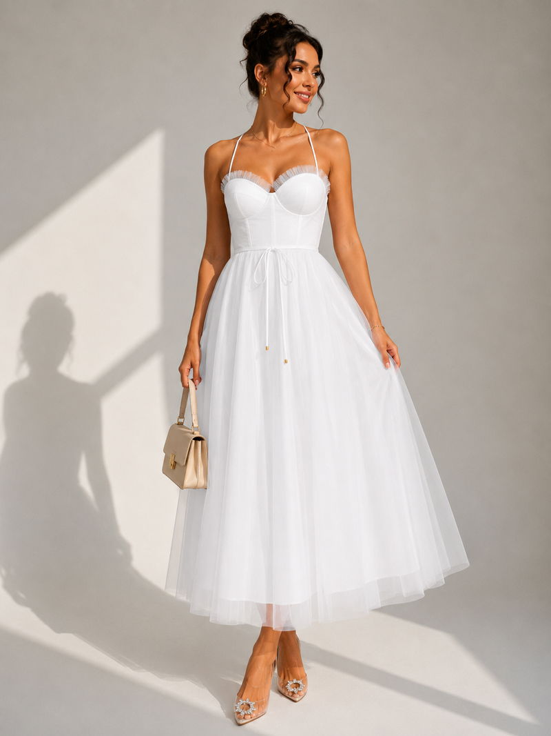 Chiyoko - Rochie Midi Elegantă Cu Spatele Decupat