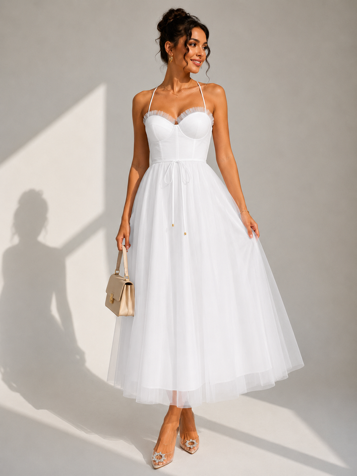 Chiyoko - Rochie Midi Elegantă Cu Spatele Decupat