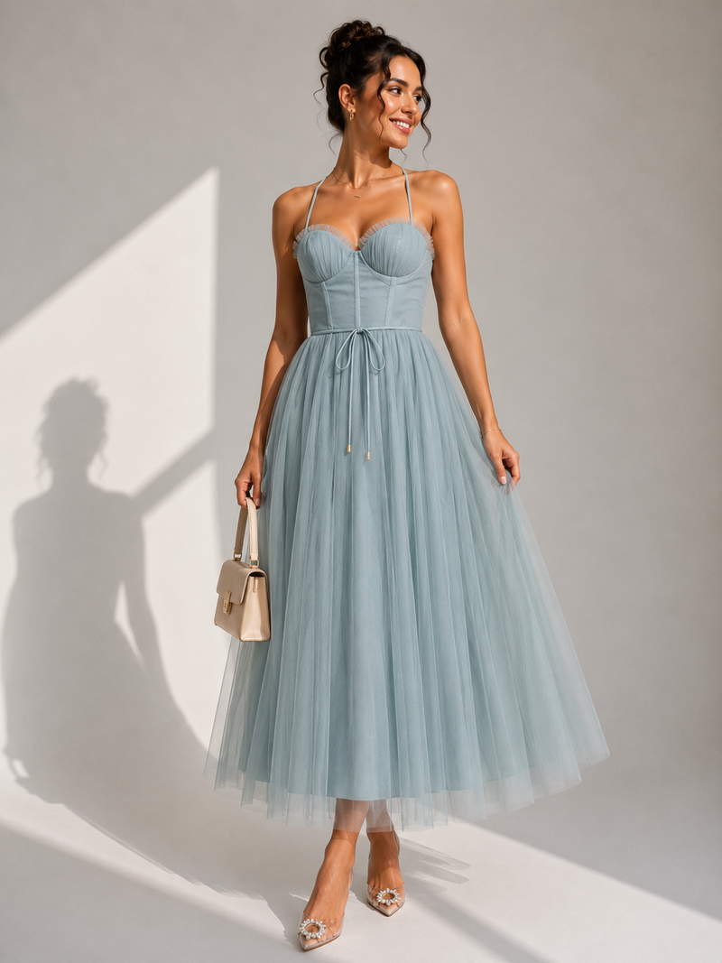 Chiyoko - Rochie Midi Elegantă Cu Spatele Decupat