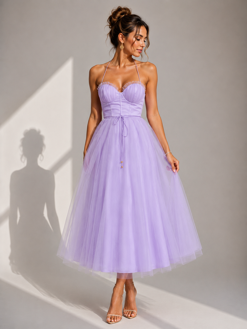 Chiyoko - Rochie Midi Elegantă Cu Spatele Decupat