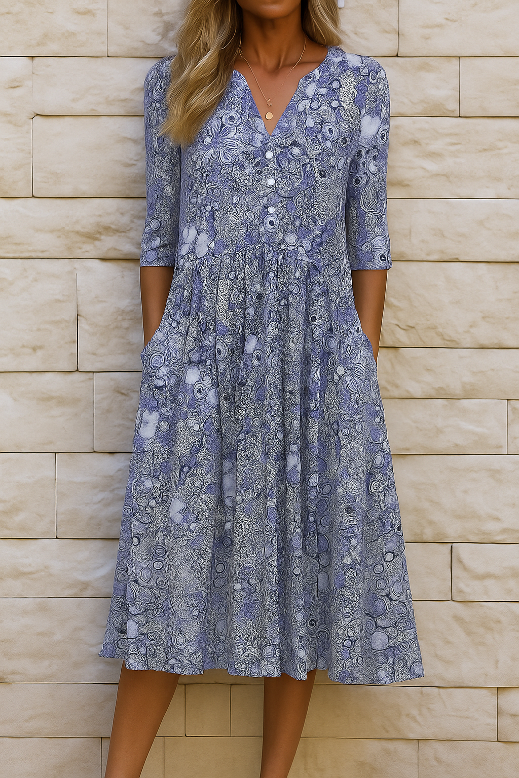 Eliskaa - Rochie Elegantă Cu Imprimeu Floral și Decolteu în V