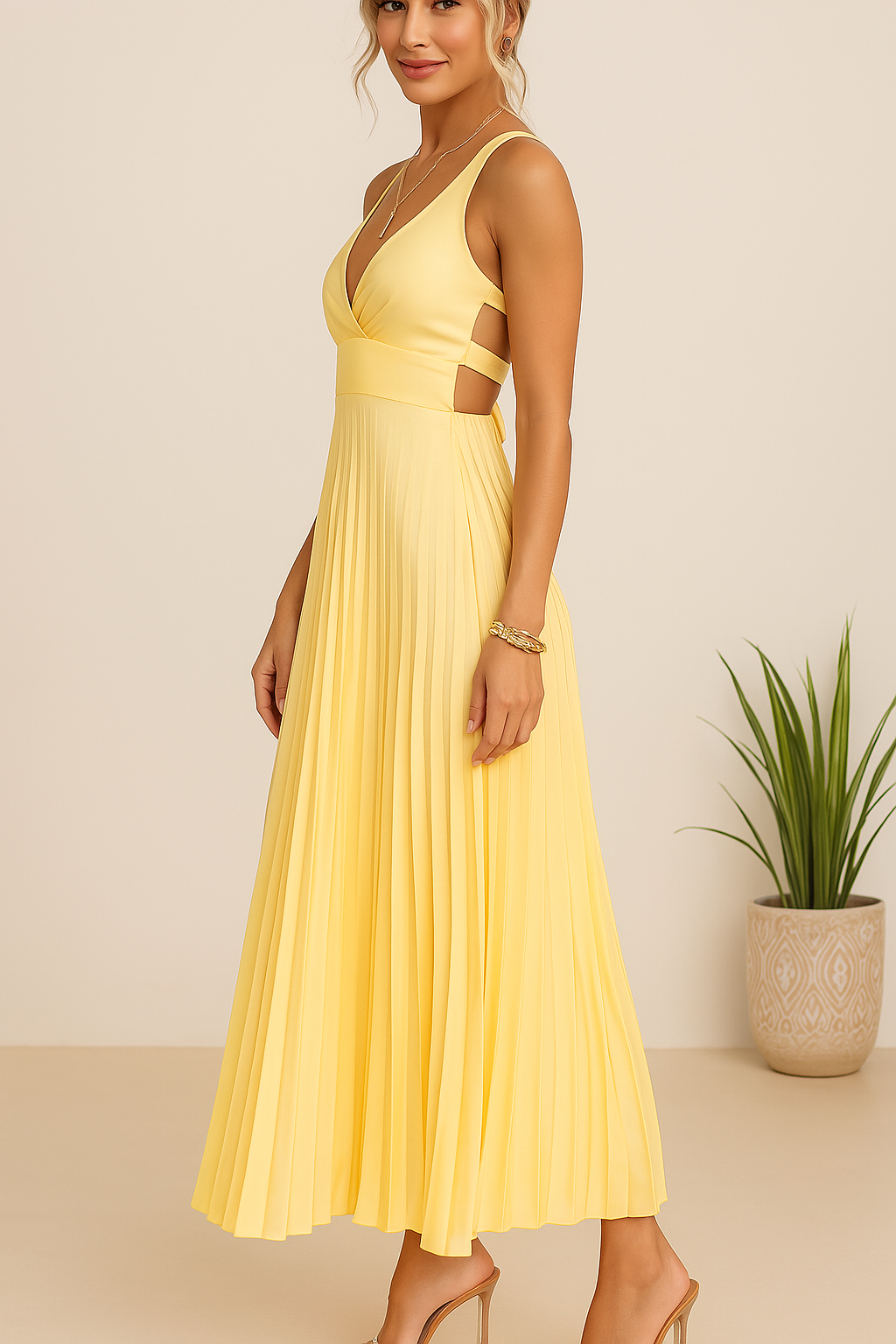 Tuuliki - Rochie Midi Fără Mâneci, Cu Pliuri