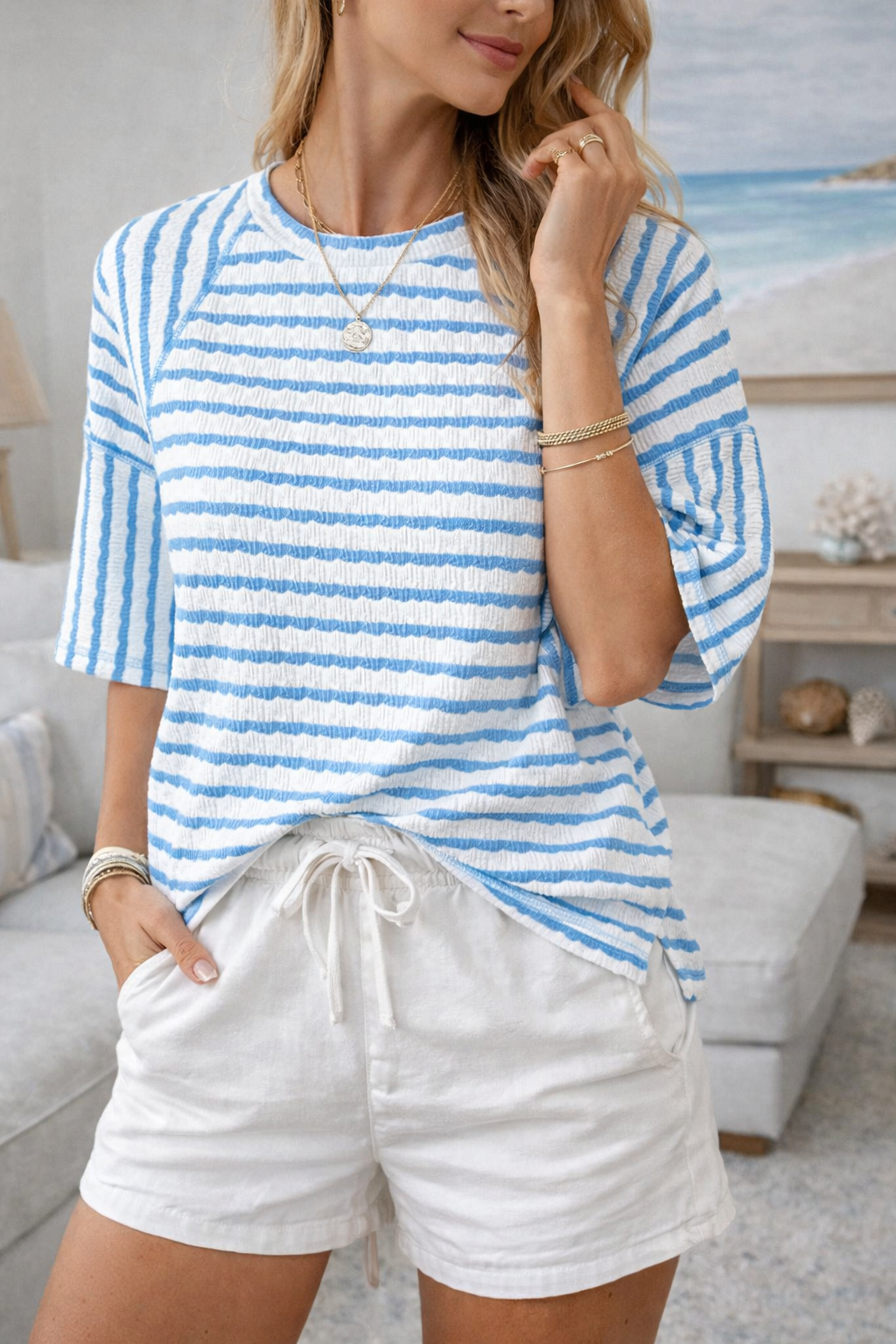 Nance - Tricou Lejer cu Dungi în Stil Coastal