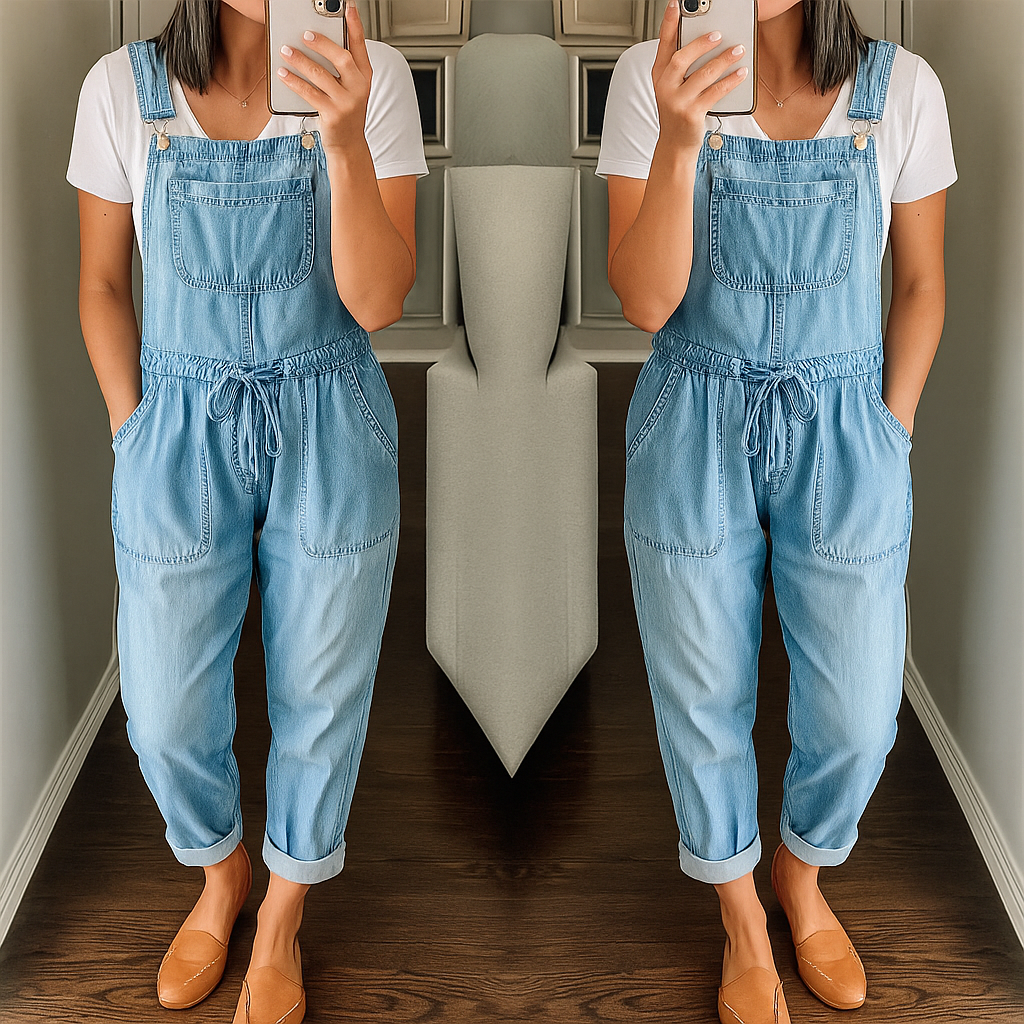 Carly - Salopetă Casual Din Blugi Cu Snur La Talie