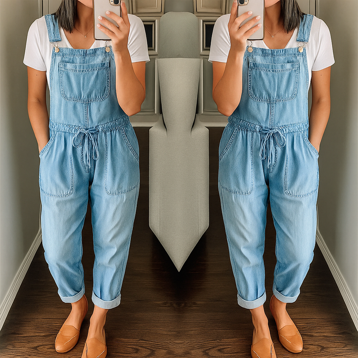Carly - Salopetă Casual Din Blugi Cu Snur La Talie