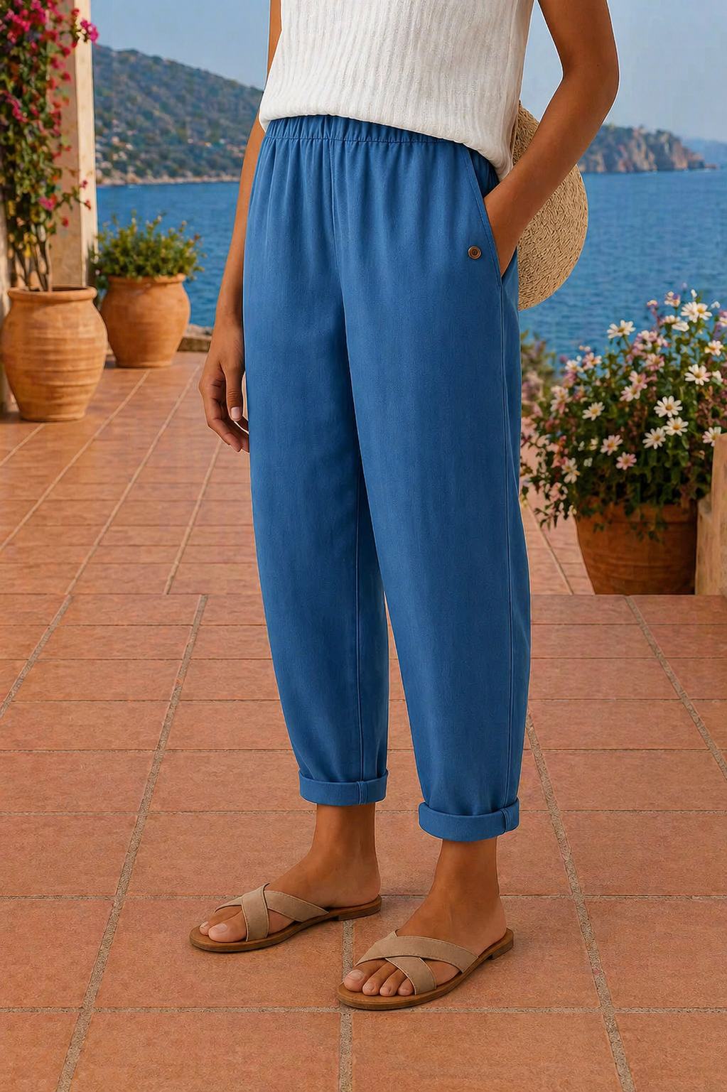 Lindia - Pantaloni Din in Cu Croială Lejeră