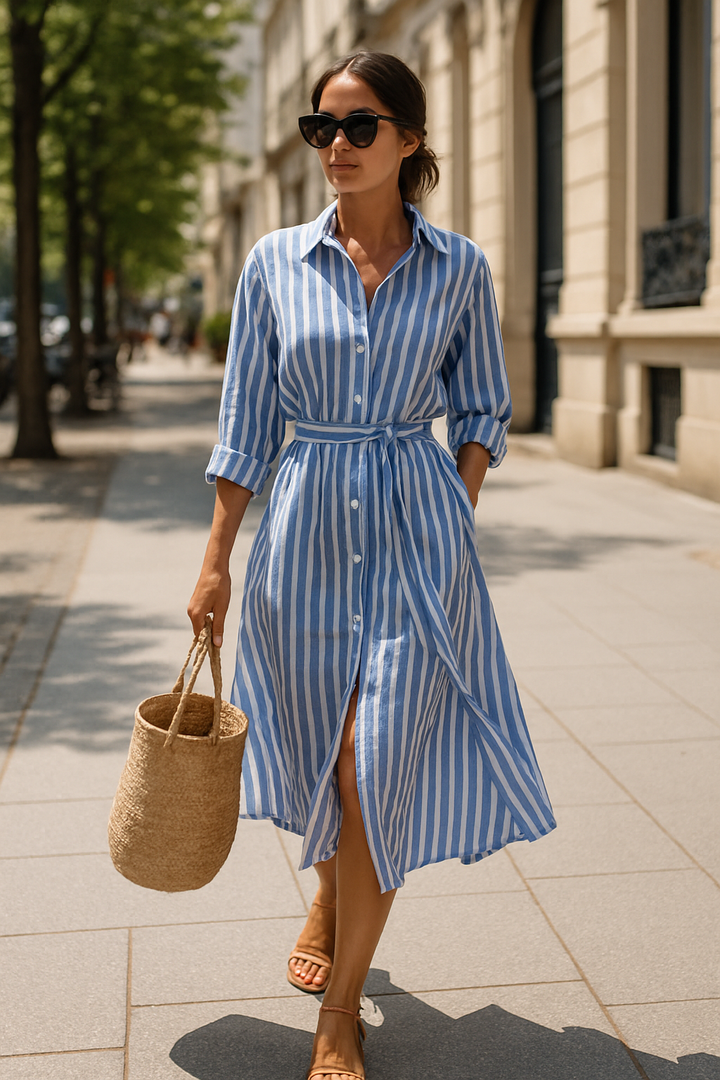 Reenata – Rochie Cu Dungi și Guler