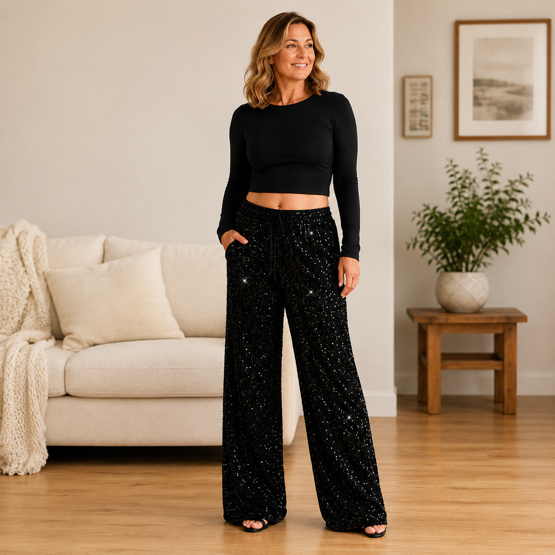 Natacha - Pantaloni Drepți Cu Talie Elastică