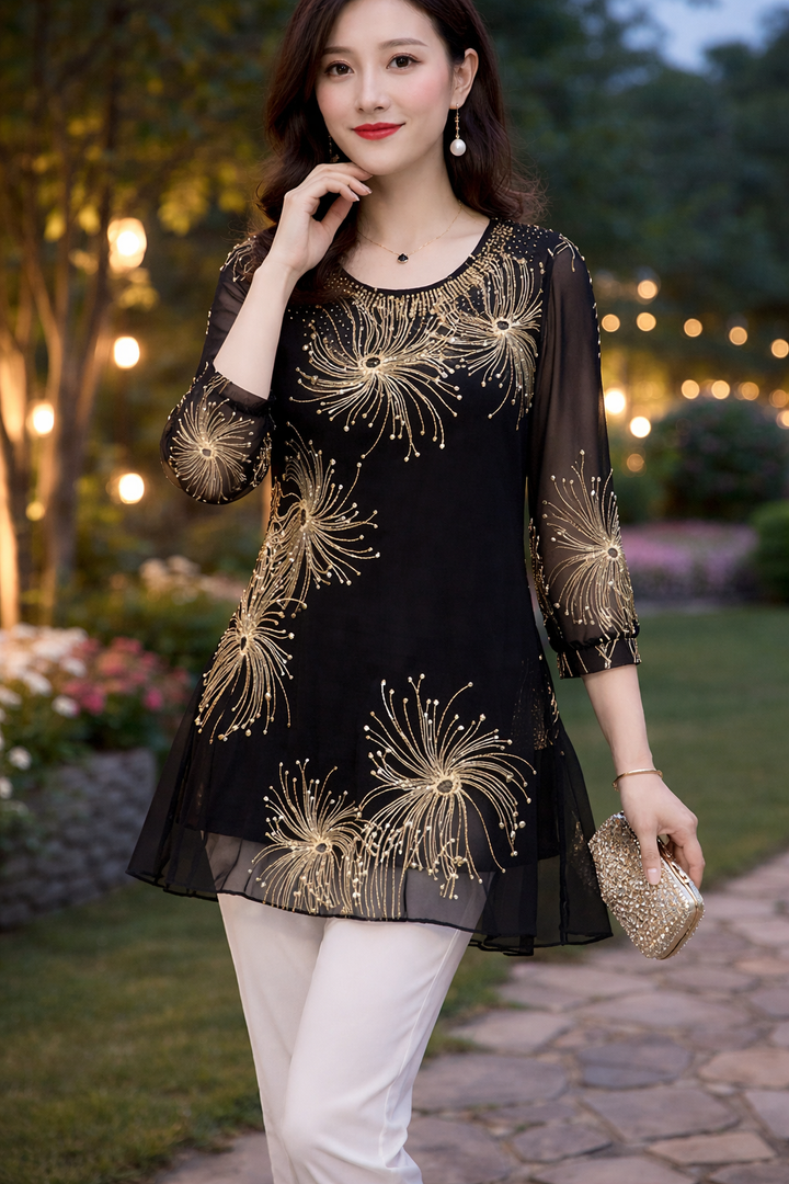 Skirmante - Bluze Din Sifon Imprimate cu Guler Rotund