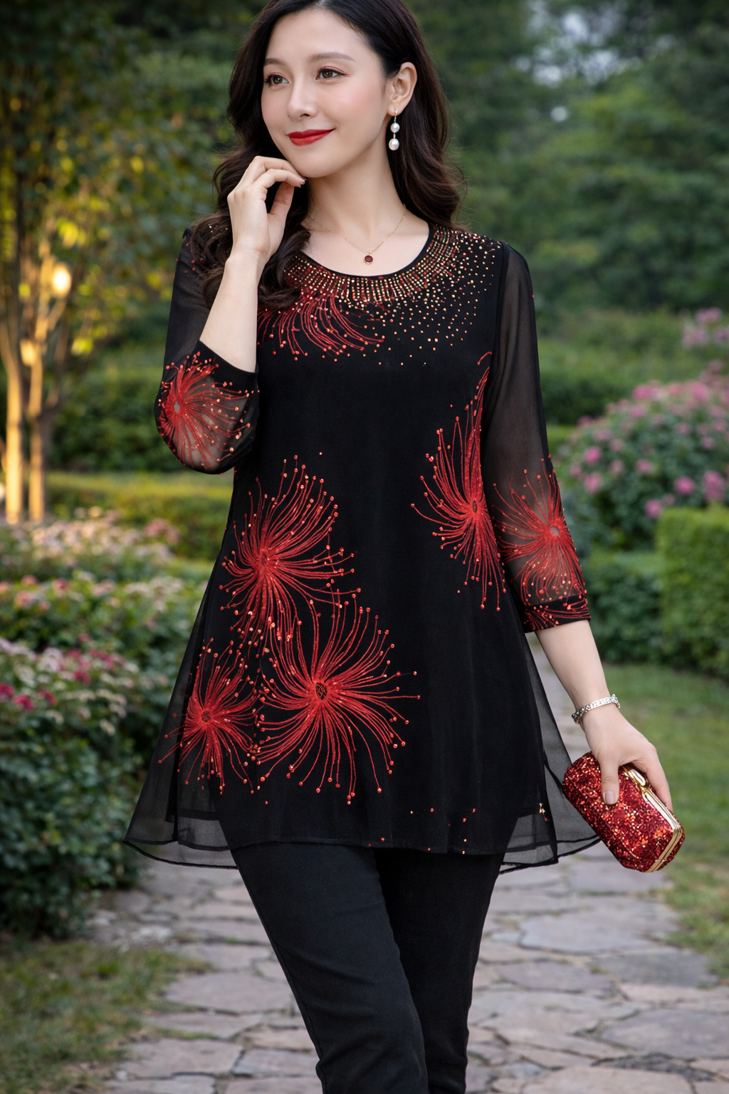 Skirmante - Bluze Din Sifon Imprimate cu Guler Rotund