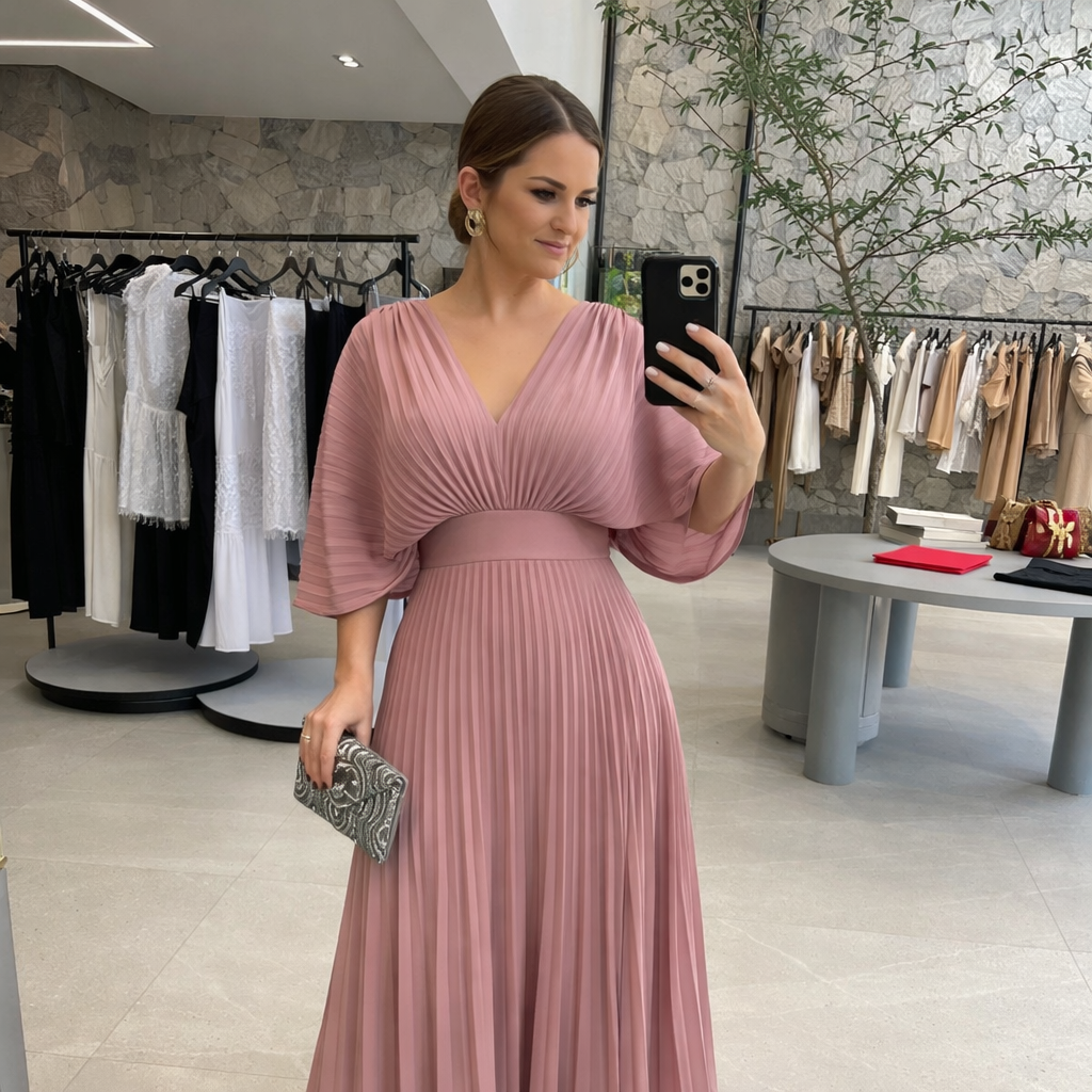 Valerija - Rochie lungă Plisată în Culori Vibrante