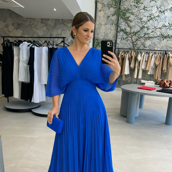 Valerija - Rochie lungă Plisată în Culori Vibrante