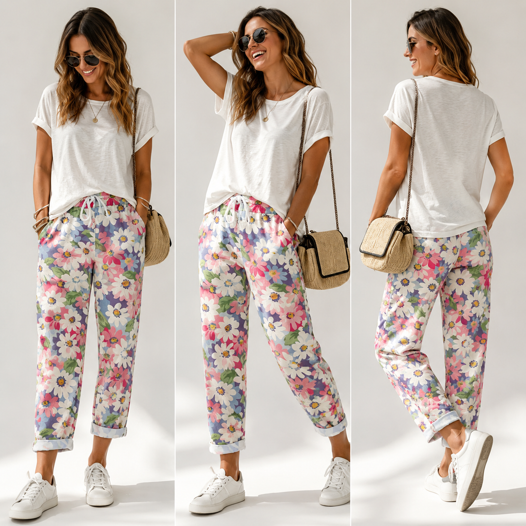 Leyza - Pantaloni Conici Cu Imprimeu Floral