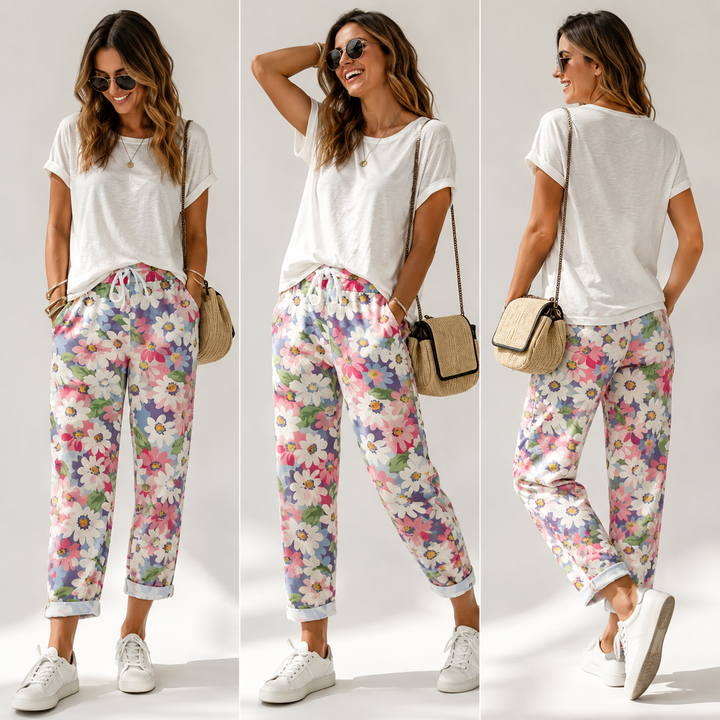 Leyza - Pantaloni Conici Cu Imprimeu Floral