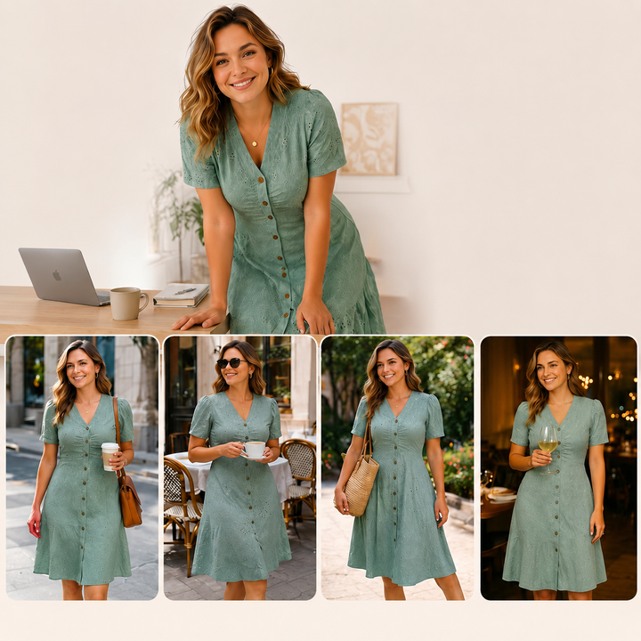 Stellah - Rochie MIDI Elegantă Cu Mâneci Bufante