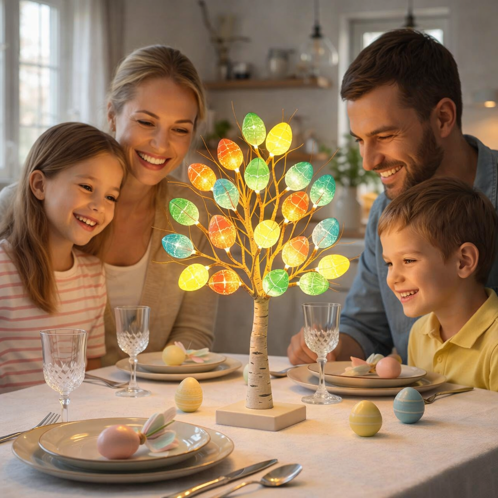 SpringAura - Brad Iuminos de Paște cu LED-uri Colorate Pentru Decorarea Festivă a Casei