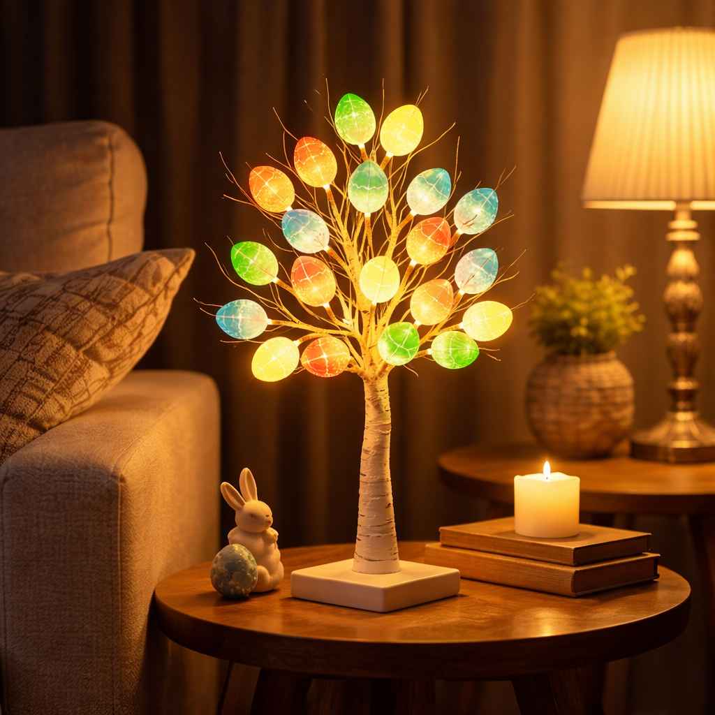 SpringAura - Brad Iuminos de Paște cu LED-uri Colorate Pentru Decorarea Festivă a Casei