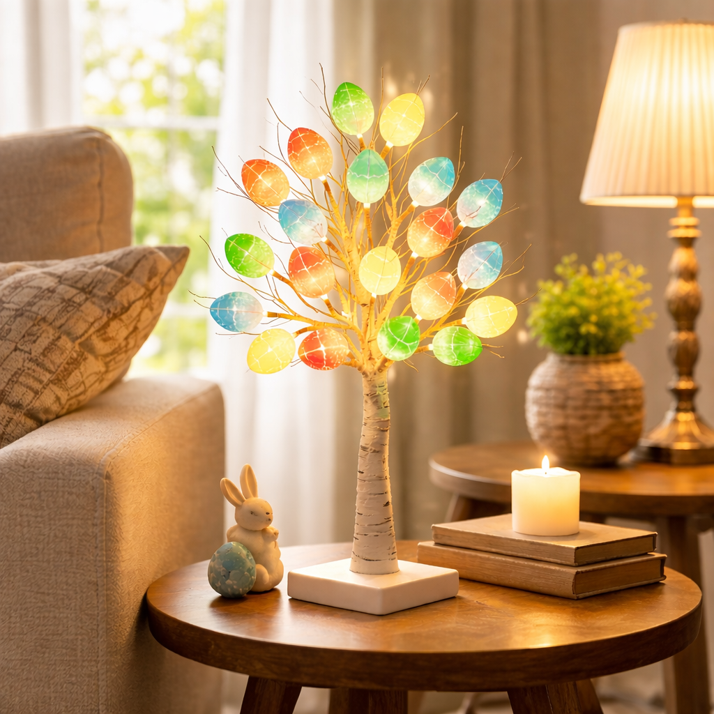 SpringAura - Brad Iuminos de Paște cu LED-uri Colorate Pentru Decorarea Festivă a Casei