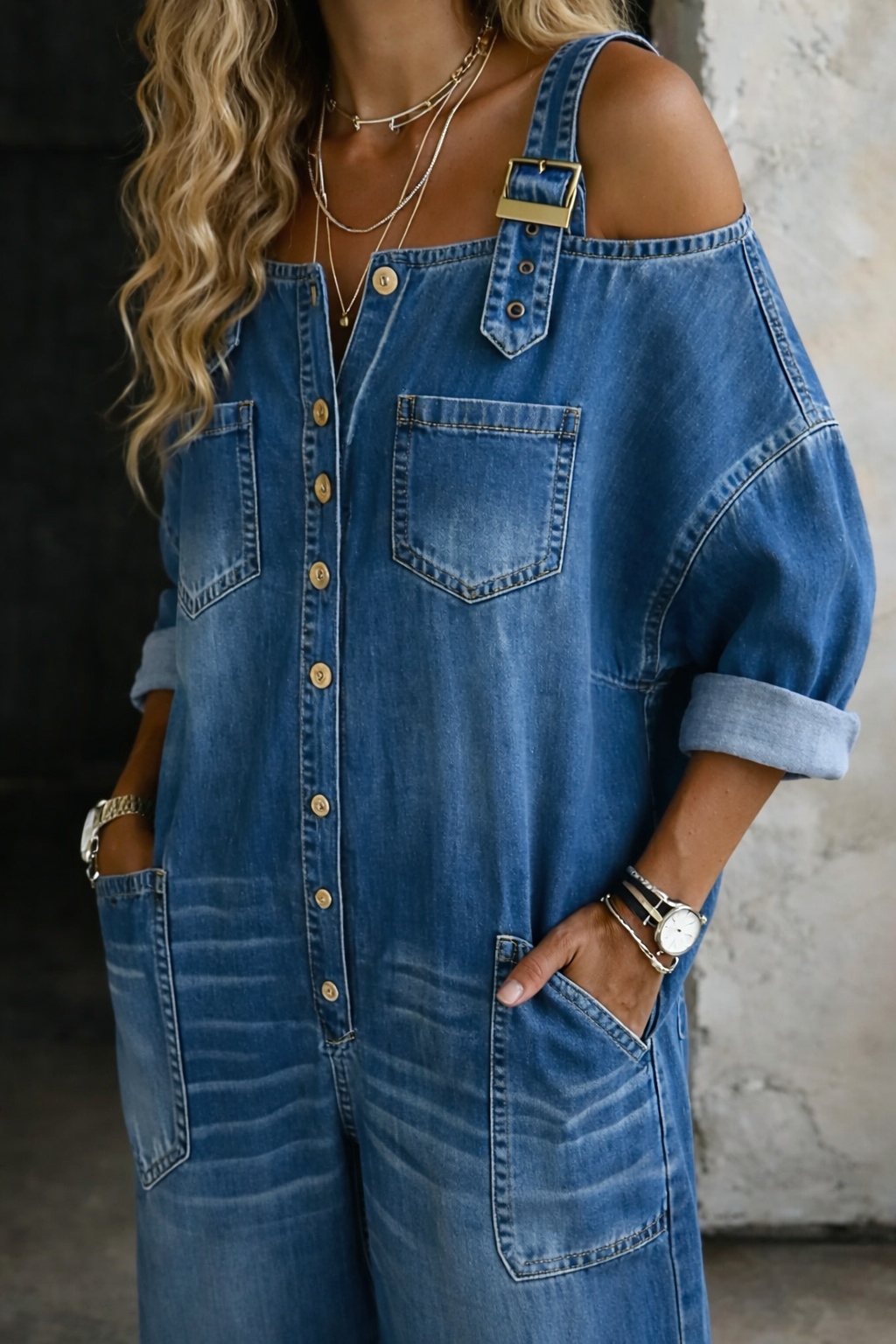 Armas - Salopetă Din Denim Cu Umerii Goi