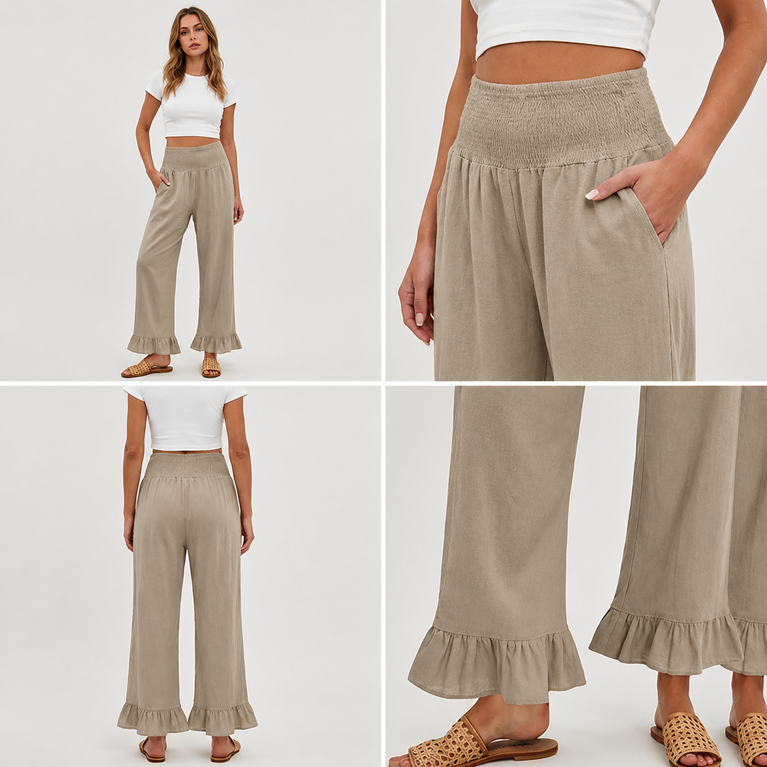 Moriom - Pantaloni De Casă Din Bumbac În Stil Boho, Cu Volane