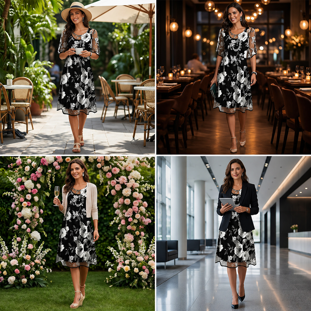 Noay - Rochie Elegantă Din Șifon Cu Imprimeu Floral