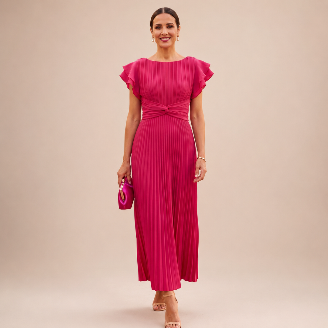 Linyza - Rochie Plisată Cu Mâneci Scurte