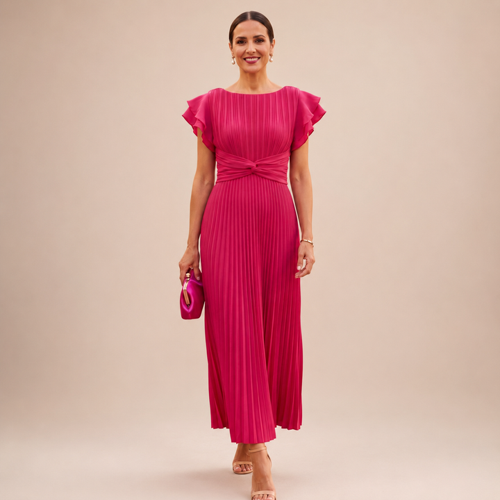 Linyza - Rochie Plisată Cu Mâneci Scurte