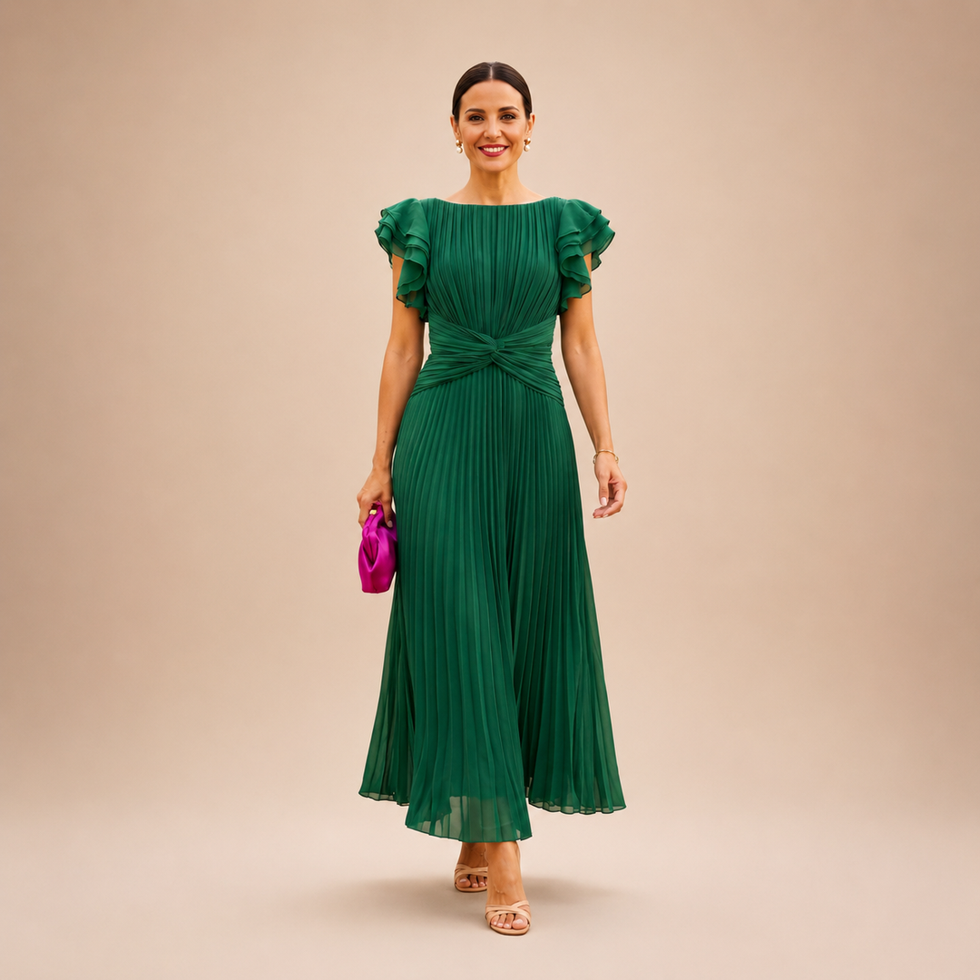 Linyza - Rochie Plisată Cu Mâneci Scurte