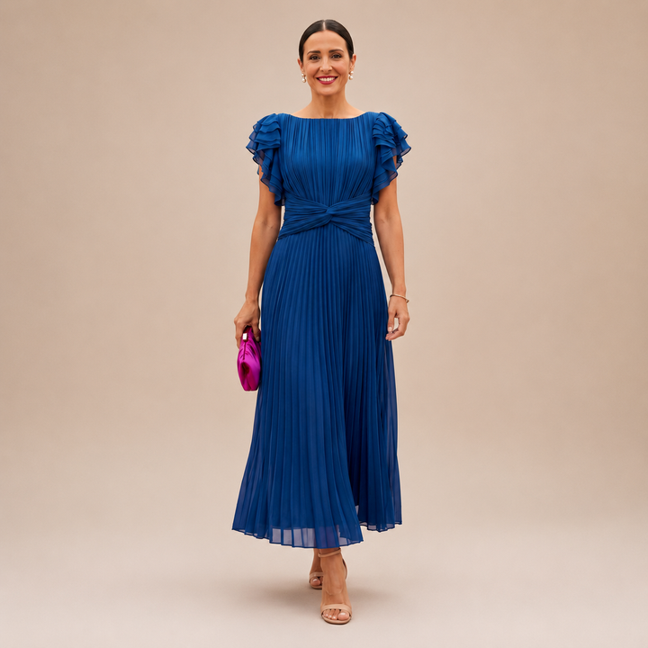 Linyza - Rochie Plisată Cu Mâneci Scurte