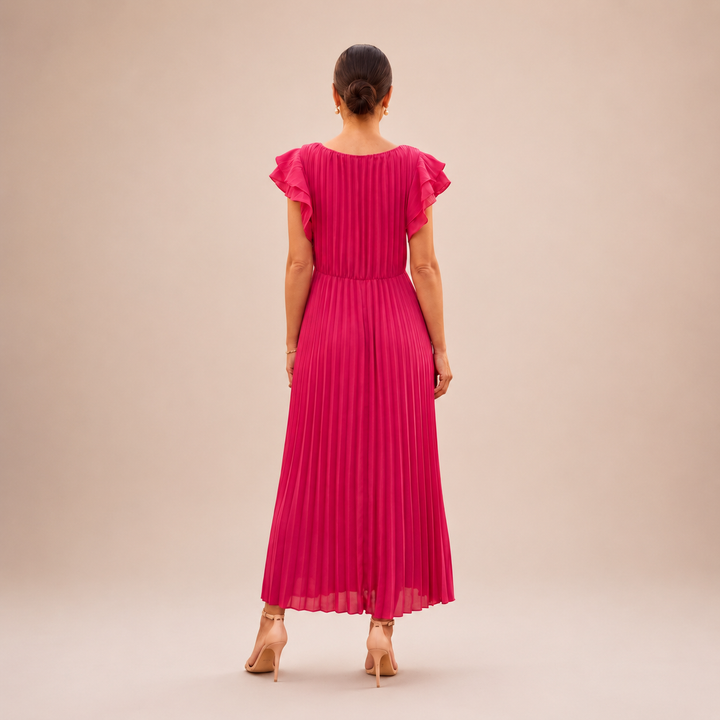 Linyza - Rochie Plisată Cu Mâneci Scurte