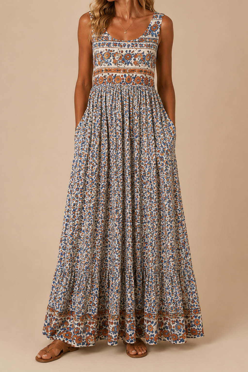 Raqual – Rochie Lungă cu Imprimeu Floral și Buzunare