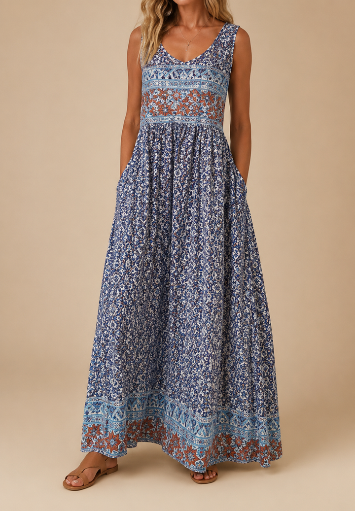 Raqual – Rochie Lungă cu Imprimeu Floral și Buzunare