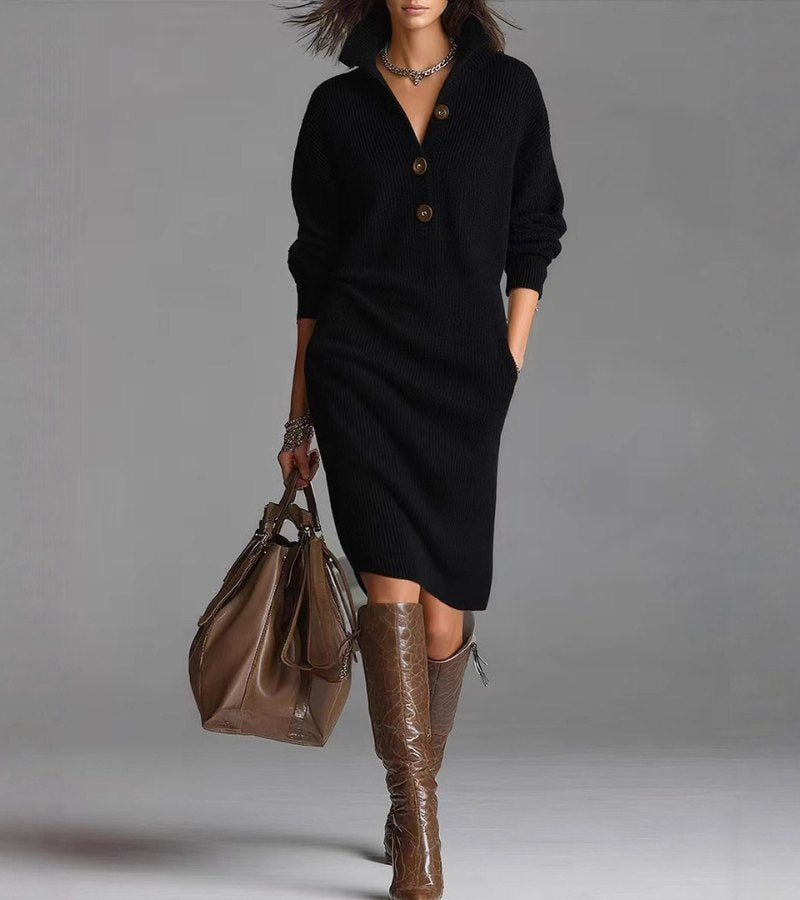 Perona - Rochie Elegantă Tricotată cu Nasturi