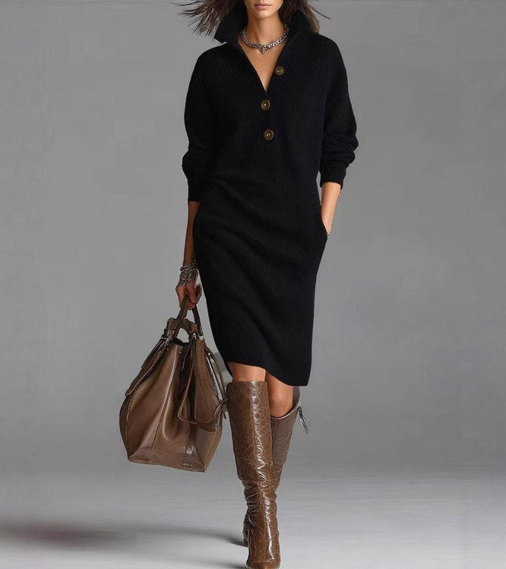 Perona - Rochie Elegantă Tricotată cu Nasturi