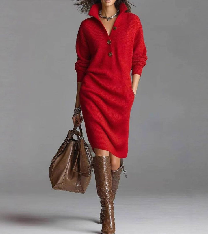 Perona - Rochie Elegantă Tricotată cu Nasturi