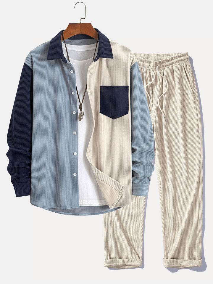 Dariel - Set Cămașă Si Pantaloni Din Catifea Cu Patchwork