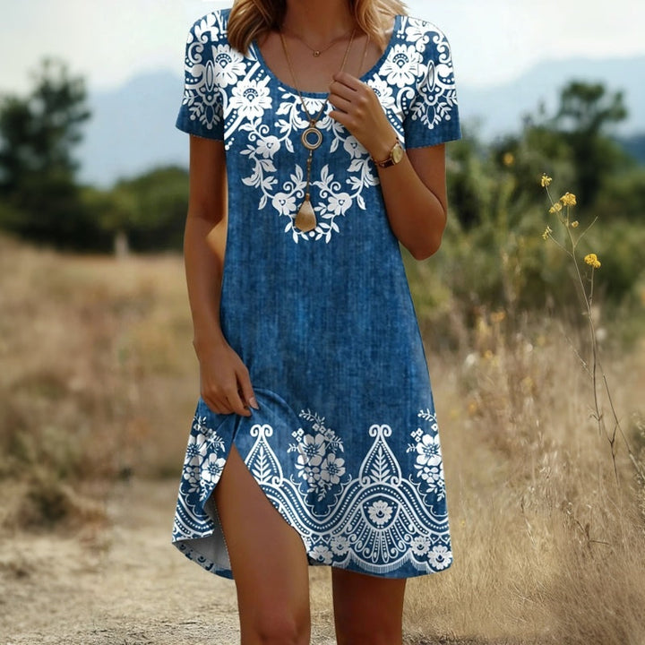 Alexise - Rochie cu Mâneci Scurte și Imprimeu Floral