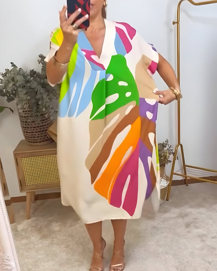 Ailsa - Rochie Casual Cu Imprimeu Colorat Cu Frunze