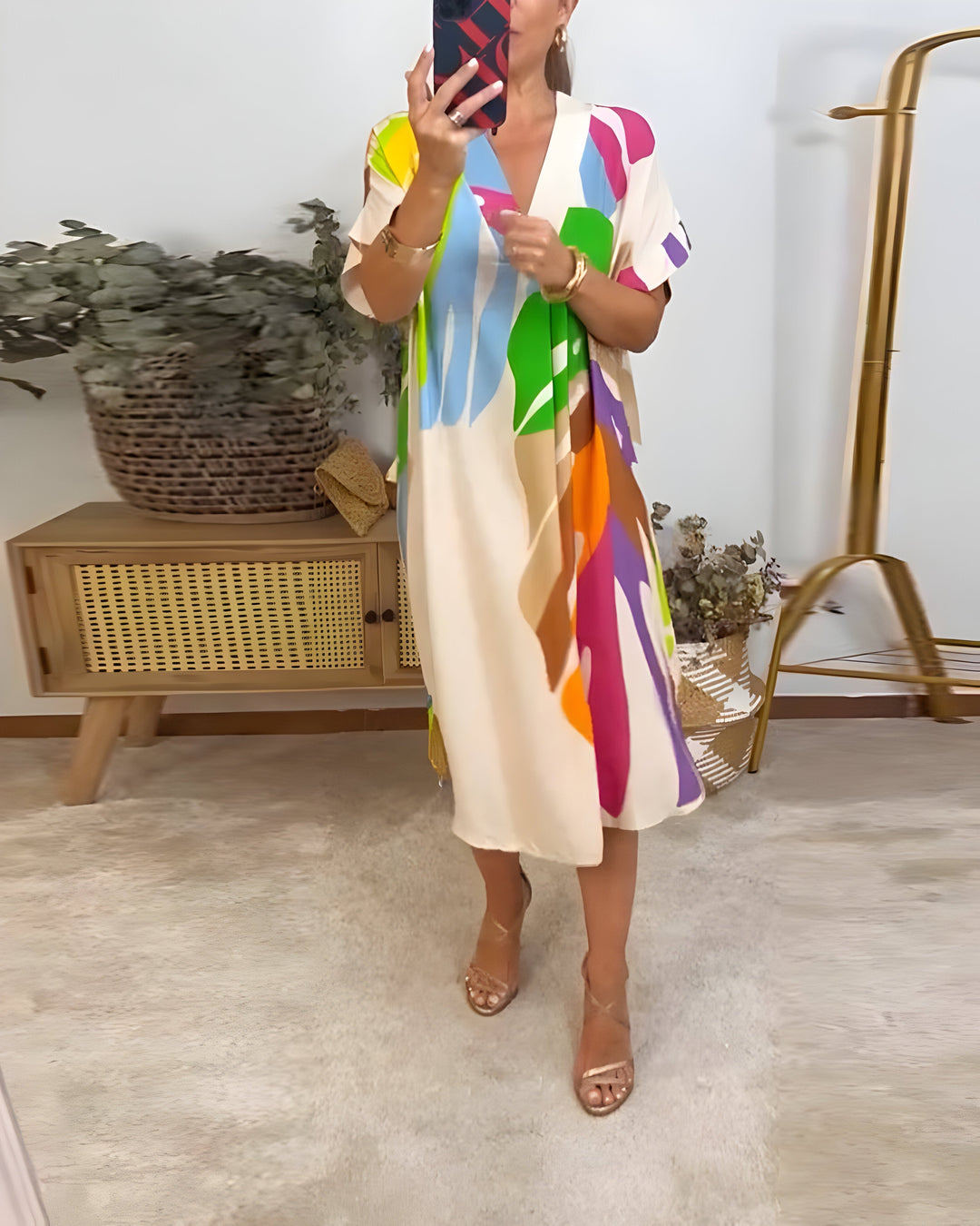 Ailsa - Rochie Casual Cu Imprimeu Colorat Cu Frunze
