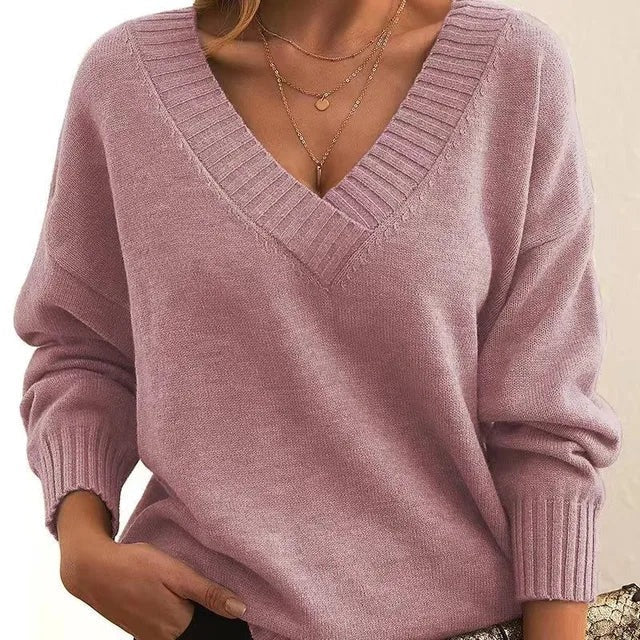 Mordane - Pulover Elegant Cu Mâneci Lungi și Decolteu în V