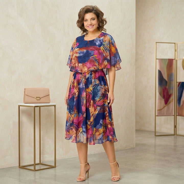 Irenen - Rochie midi din Sifon cu Imprimeu Floral