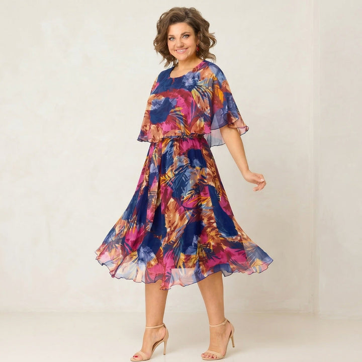 Irenen - Rochie midi din Sifon cu Imprimeu Floral
