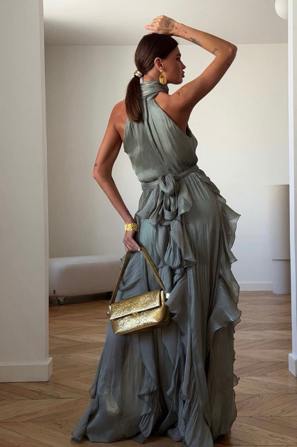 Nataly - Rochie Lungă Cu Volane În Cascadă
