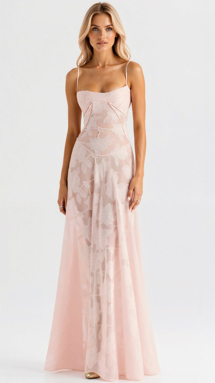 Clarissa - Rochie Lungă Elegantă Cu Dantelă La Spate
