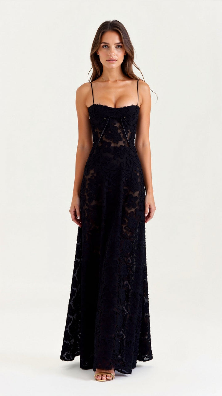 Clarissa - Rochie Lungă Elegantă Cu Dantelă La Spate