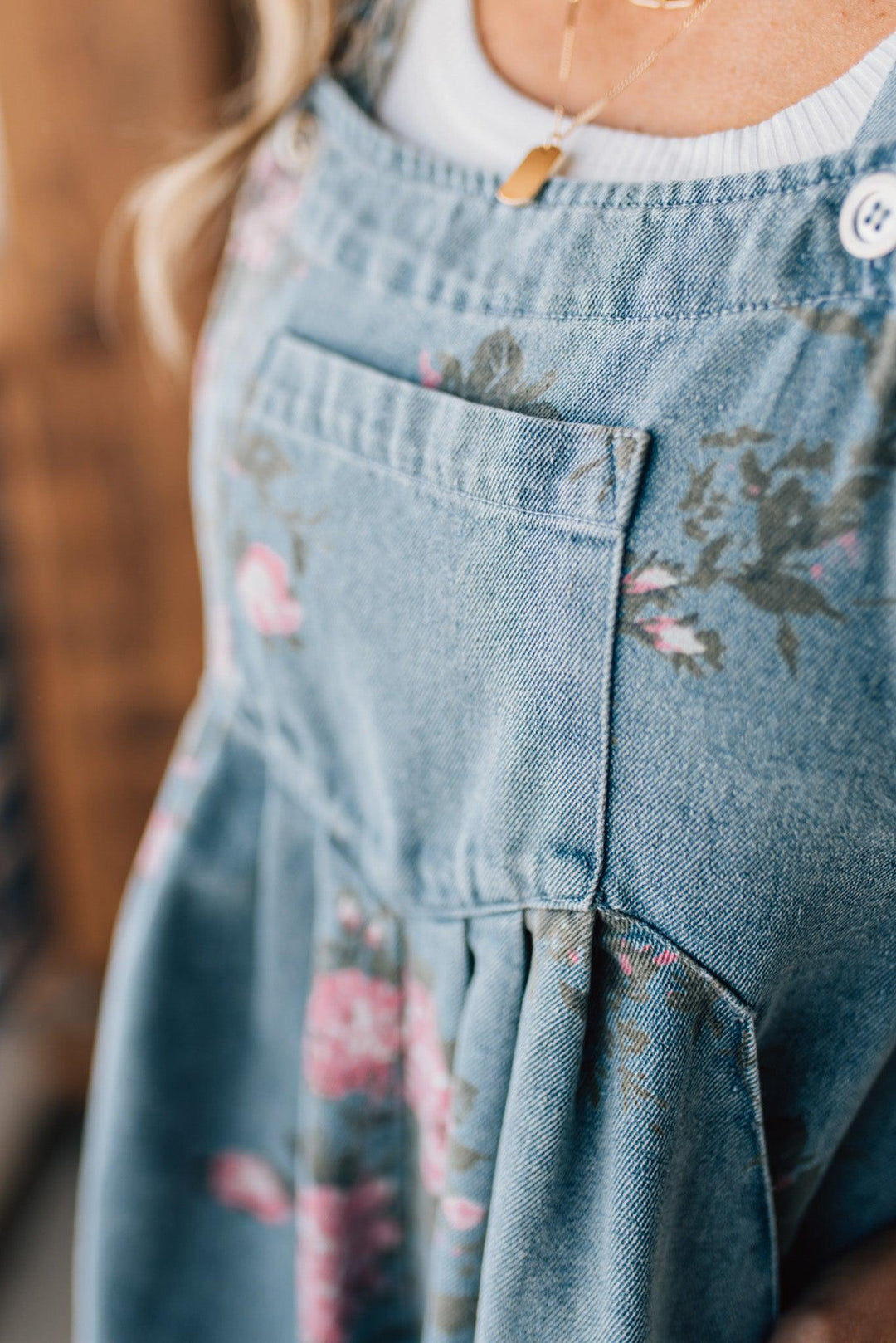 Katien - Salopetă din Denim cu Imprimeu Floral