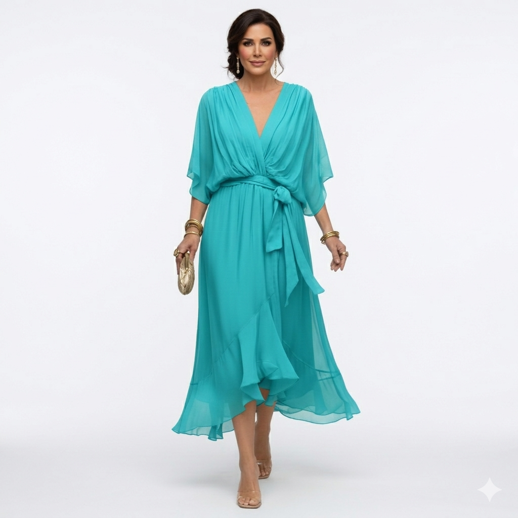 Zagda – Rochie Midi Elegantă Cu Decolteu În V