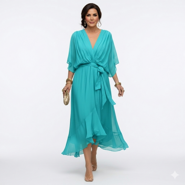 Zagda – Rochie Midi Elegantă Cu Decolteu În V