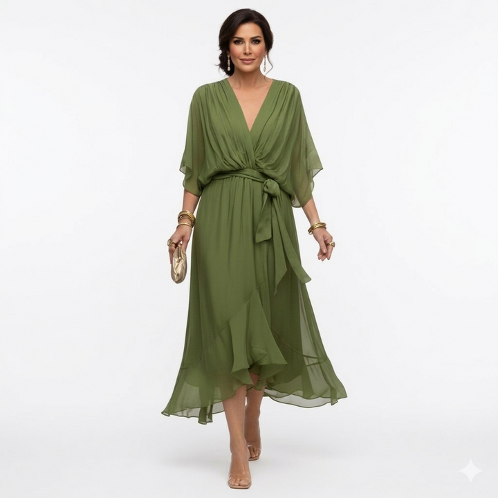 Zagda – Rochie Midi Elegantă Cu Decolteu În V